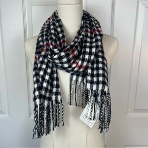 Chic Black and White Plaid Scarf with Red Accents